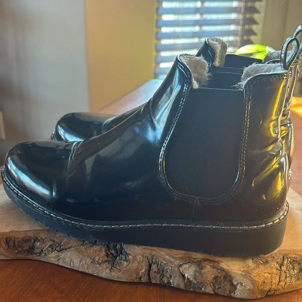 Anne Klein Lucas Chelsea Patent Leather Faux Fur Lined Boots -7